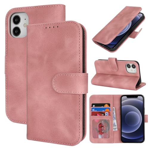 for iPhone 12 Mini Case Phone Leather Wallet with Card Holders Slots Magnetic Flip Cover Purse SunYoo Case etui Portefeuille Pour Femmes Homme Coque Porte Feuille Carte for iPhone 12Mini Pink