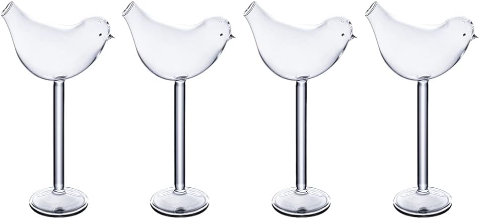 Hemoton 4pcs Glass Wine Flutes Bird Shaped Cocktail Glass Transparent Champagne Wine Cups Drinking Goblet Glasses Party Juice Beverage Cups