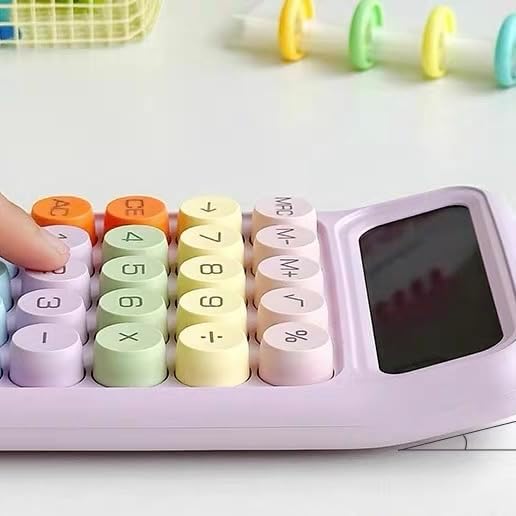 Miniatura 7 de Calculadora mecánica - Pantalla LCD rosa de 12 dígitos, calculadora de llaves inspirada en la máquina de escribir para oficina, escuela, negocios