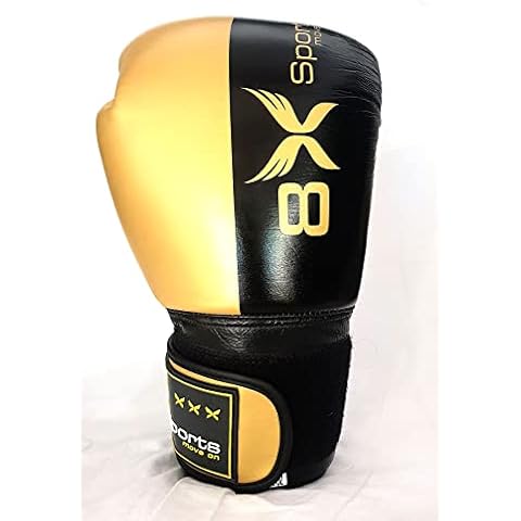 8Xsports move on Boxing Gloves Cowhide leather Training Kickboxing Pro Punching Bag 8oz 10oz 12oz 14oz 16oz (8oz, Gold and Black) Cover