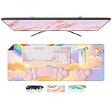 ATTACK SHARK Cloud Wrist Rest Mousepad Set for Gaming Keyboard and Mouse(31.3x11.6in) XXLarge Desk Mat Gel Wrist Support,PU Soft Memory Foam,Pain Relief,Non Slip Office Supplies for PC/Laptop-Pink