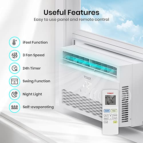 TOSOT 10,000BTU Window Air Conditioner, Modern Design, and Temperature-Sensing Remote