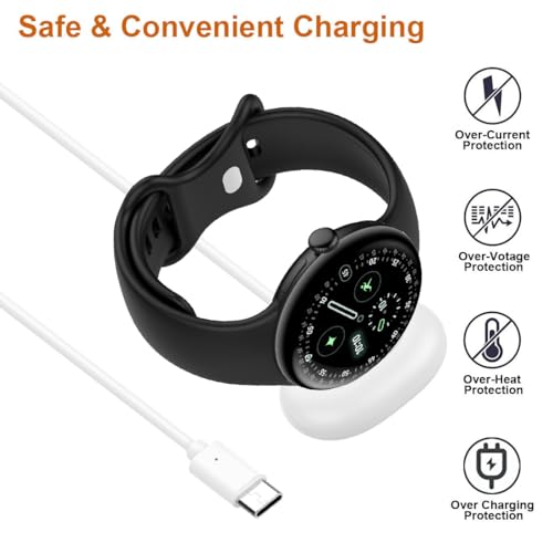 Cable de carga rápida compatible con Google Pixel Watch 4 de 45 mm y 41 mm cargador tipo C blanco 3