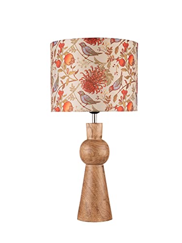 Image of Green Girgit Wooden Skirt Lamp with Multicolor Birdy Shade
