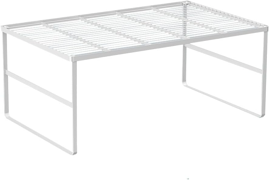 Kitchen Cabinet Storage Shelf Stackable Wire Spice Rack Organizer Heavy Duty Space Saver for Bathroom Bedroom Closet Laundry Room Office Countertop - White, Pack 1 27.16'' X 17.32'' X 12''