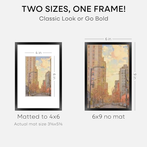 Image of Homeforia 6x9 Black Picture Frame, High-End Metal, 4x6 Mat, Glass | High End Aluminum, Tempered Glass, Acid-Free 4x6 Removable Mat, 6x9 in Edge-to-Edge Display 9x6, Wall Kit, Set Of 3