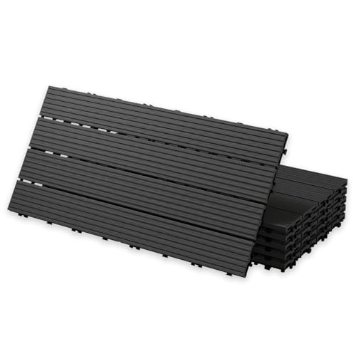 YOEVU   Baldosas de Exterior de Madera Composite WPC | Antideslizantes y Resistentes al Agua | Fácil Instalación | 1.08m² | Set de 6, Patio y Jardín, 30X60cm (Antracita)