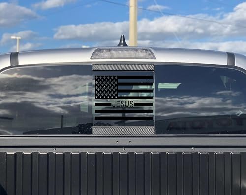 Image of Xinghe for 2019 2020 2021 2022 2023 2024 2025 Chevy Silverado GMC Sierra, Rear Middle Window American Flag Decals Stickers for Truck (Black Jesus, for 19-25 Sierra Silverado)