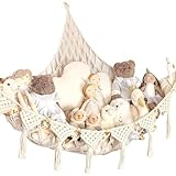 Kuscheltier Aufbewahrung Netz, Boho Makramee Stofftier Baumwolle Hängematte, aufbewahrung kuscheltiere für Spielzeug, Kinderzimmer Organizer, Plüschtier Aufbewahrung, Spielzeugaufbewahrung (Beige)