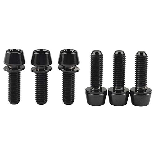 Image of Titanium Ti Allen Hex M5 16mm Tapered Head Bolt with Washer Screw for Bicycle Stem Parts Pack of 6 (Black, M5x16mm)