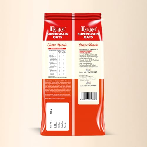 Image of Manna Masala Oats Classic 900g with Millets & Supergrain No Palm Oil & Transfat Rich in Fibre and Protein.