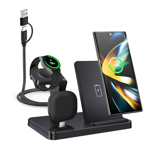 VNBBT Wireless Charger for Samsung,3 in 1 Wireless Charging Station for Samsung Galaxy S25/S24/S23/Z Fold/Flip,Fast Phone Watch Charger Dock Stand for Galaxy Watch Ultra/7/6/5,Galaxy Buds (Black)