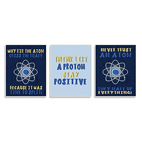Image of 'Atom Cross The Road Scientific Humor Blue'| 3pc Wall Plaque Art Set | Stupell Industries | 10 x 15 Inches, Easy to Hang and Sturdy, Made in USA, by Lil' Rue