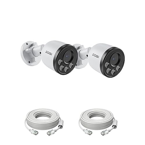 ZOSI 2PK 4MP Add-on Camera with Ethernet Cables,Outdoor PoE Security Camera with Audio,Night Vision,Smart Human Detection,IP66 Weatherproof,Remote Access,Only Work PoE NVR System POE-2Cam