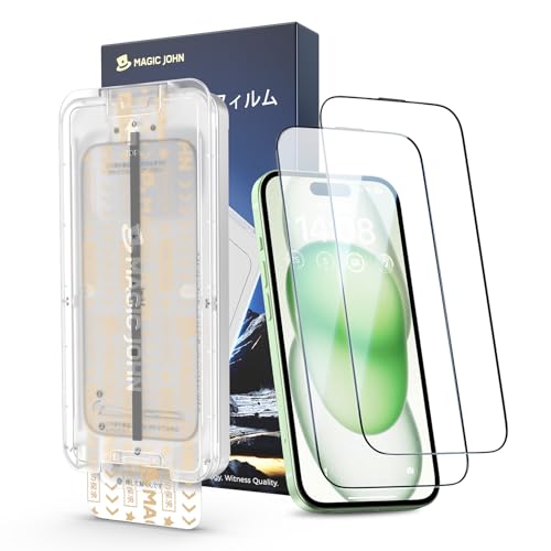 �y����zMAGIC JOHN �Ή� iPhone 15 Plus/16 Plus �p �K���X�t�B���� 2���Z�b�g �����ߗ� �}�W�b�N�K�C�h�g�t�� �\��t���ɊȒP �Y���Ȃ� �C�A���X 9H�d�x �ϏՌ� ��U�h�~ �G��S�n�ǂ�