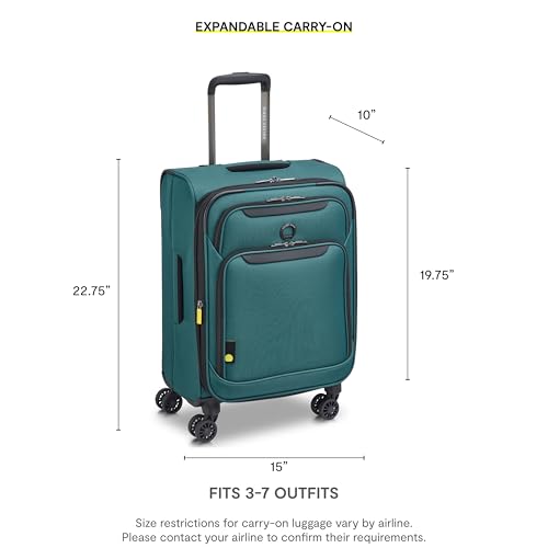 Image of DELSEY PARIS Sky Max 3.0 Carry-On 21 Inch, Lightweight Softside Expandable Luggage, Spinner Wheels, Soft Touch Handle, Teal Blue