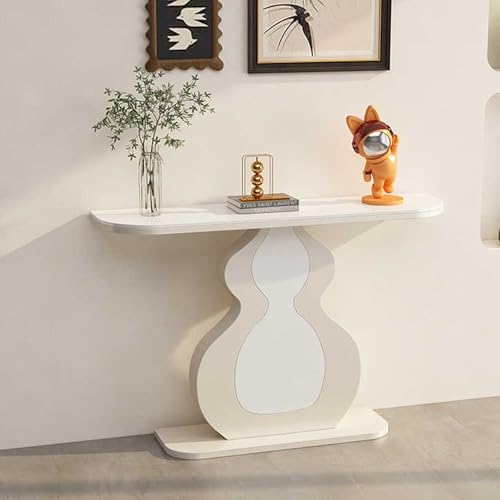Consola moderna para entrada, mesa auxiliar para sofá, diseño compacto y compacto con tablero de piedra y base de metal en forma de calabaza para pasillo, sala de estar o apartamento (blanco, 100 cm