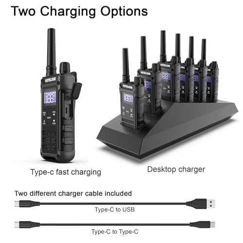 Image of KETELESE T3G Heavy Duty Walkie Talkies, IP67 Waterproof Two Way Radio with Earpiece, Triple Proof, Three Charging Options, USB, NOAA, Emergency GMRS 2 Way radios(6 Pack), Black /Grey