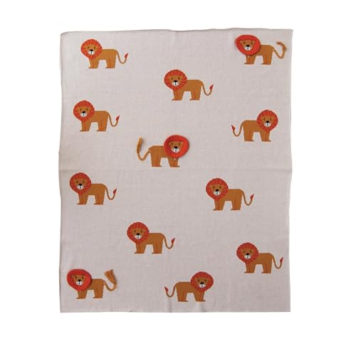 Image of Creative Co-Op Cotton Knit Baby Blanket with Lions, 40 inch L x 32 inch W