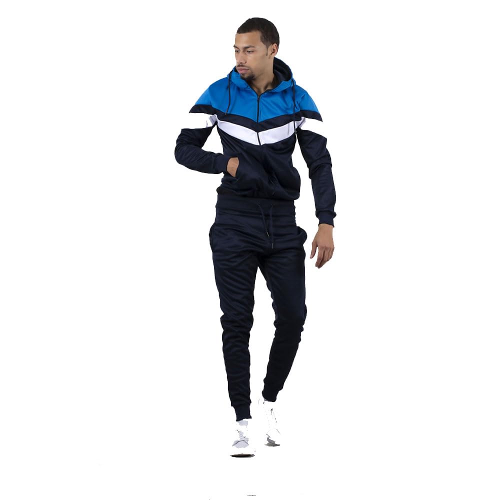 Aarhon mens(TS2423) zip through contrast collar tracksuit -Navy-S