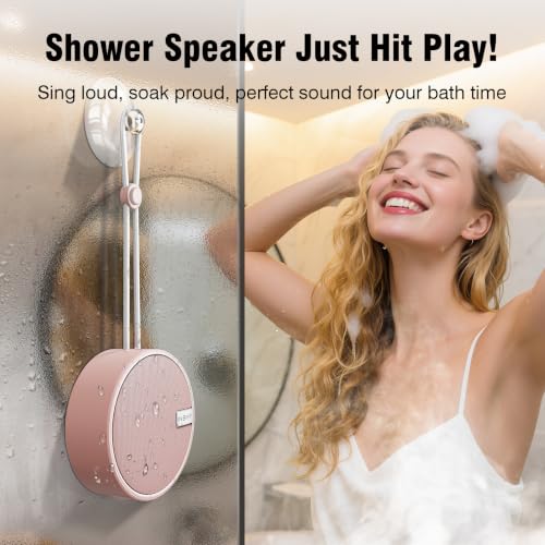 Image of INSMY Portable IPX7 Waterproof Bluetooth Speaker, Wireless Outdoor Speaker Shower Speaker, with HD Sound, Support TF Card, Suction Cup, 12H Playtime, for Kayaking, Boating, Hiking (Cashmere Pink)