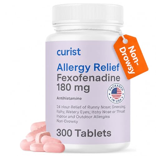 Curist Fexofenadine Hydrochloride 180mg (300 Tablets) - 24 HR Antihistamine Allergy Relief Tablets (300 Count) All Day Strength Generic Fexofenadine Bulk Non Drowsy Allergy Relief