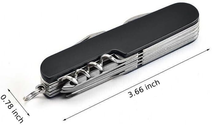 Miniatura 5 de Cuchillo de bolsillo multifunción 11 en 1, estilo suizo de acero inoxidable, cuchillo de bolsillo multiherramienta, al aire libre, plegable (negro)