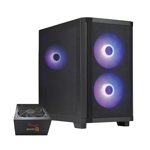 Image of Rosewill FBM-X3 Micro ATX Mid Tower Case - Full Mesh Panel, High Airflow Design, 3X PWM ARGB Fans, Pre-Installed 650W 80+ Gold ATX 3.1 Power Supply - Black