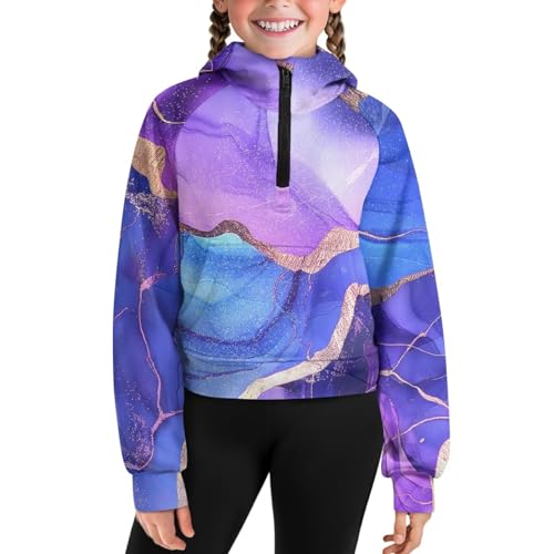 Girl’s Hoodies Half Zip Long Sleeve Kids Cropped Pullover Sweatshirt with Pocket Fall Winter Back to School Clothes