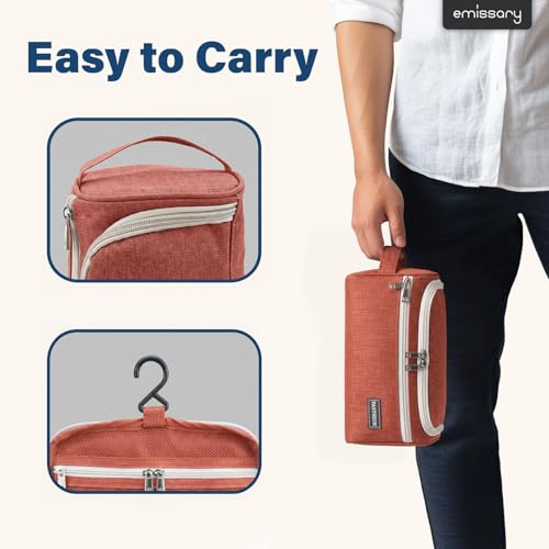 Image of Pantheon Men's Toiletry Bag - Travel Toiletry Bag Wash Bag Hanging Dopp Kit Shaving Kit for Bathroom Shower - Mens Travel Bag Hanging Toiletry Organizer Toiletry Kit for Traveling (Brick Red)