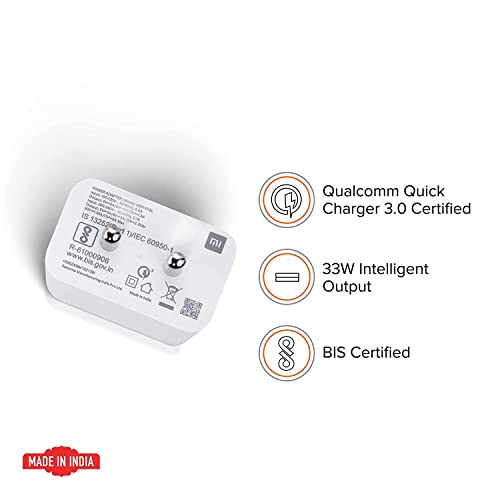 Image of 33W Sonic 2.0 Fast Charger Adapter & Cable Compatible with Xiaomi Mi Redmi Poco F1, M2 Pro, M3 Pro, M4, M2, M3, X3, X2 /11I / 11X / 11 Lite /11X Pro /11 Lite Ne 5G (MI 33W Charger)