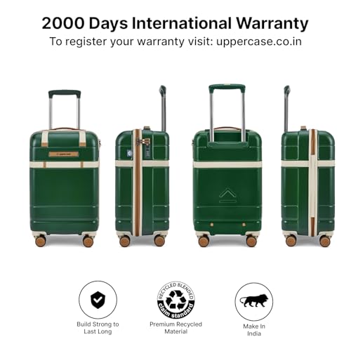 Image of uppercase Chester Cabin Size Trolley Bag for Travel | 360 8 Wheels Hard Luggage with TSA Lock, Anti-Theft Zippers | Hard Sided Polycarbonate Small Suitcase for Both Men & Women (Green)
