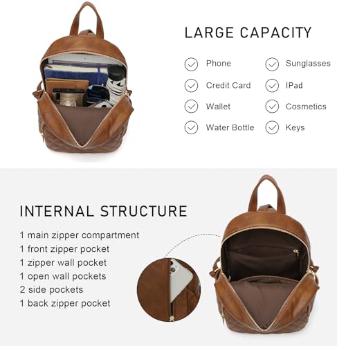 Image of Quilted Small Backpack for Women PU Leather Casual Handbag Daypack Purse | Stylish Quilted Design, water-resistant premium PU leather, matches all daily outfits, lightweight for everyday carry