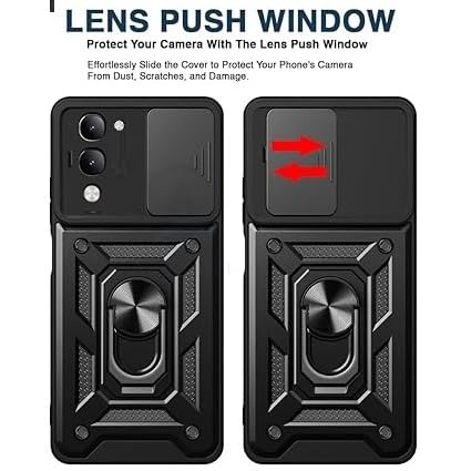 Image of SPAZY CASE Vivo T4 Lite 5G Back Cover | Heavy Duty Hybrid Case with 360 Degree Rotating Finger Ring Holder + Slider Shutter Camera Protection Case for Vivo T4 Lite 5G - Black