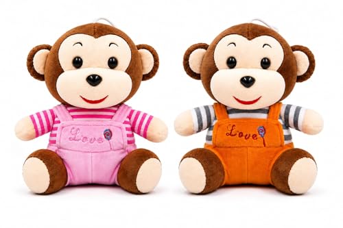 Image of 2 Cute Monkey Soft Toy for Kids 18CM | Ultra Soft Plush Stuffed Monkey Teddy Bear | Huggable Cartoon Animal Plush Toy for Boys & Girls | Washable Gift Toy (Pack of 2)