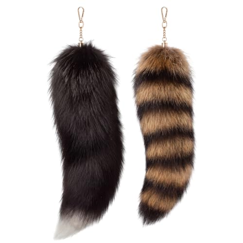 Image of Ferreve 2 /4 /6 /8 Pcs Fluffy Therian Tail Keychain Soft Fox Fur Tail Keychain for Women Handbag Cosplay Costume 2 Sizes