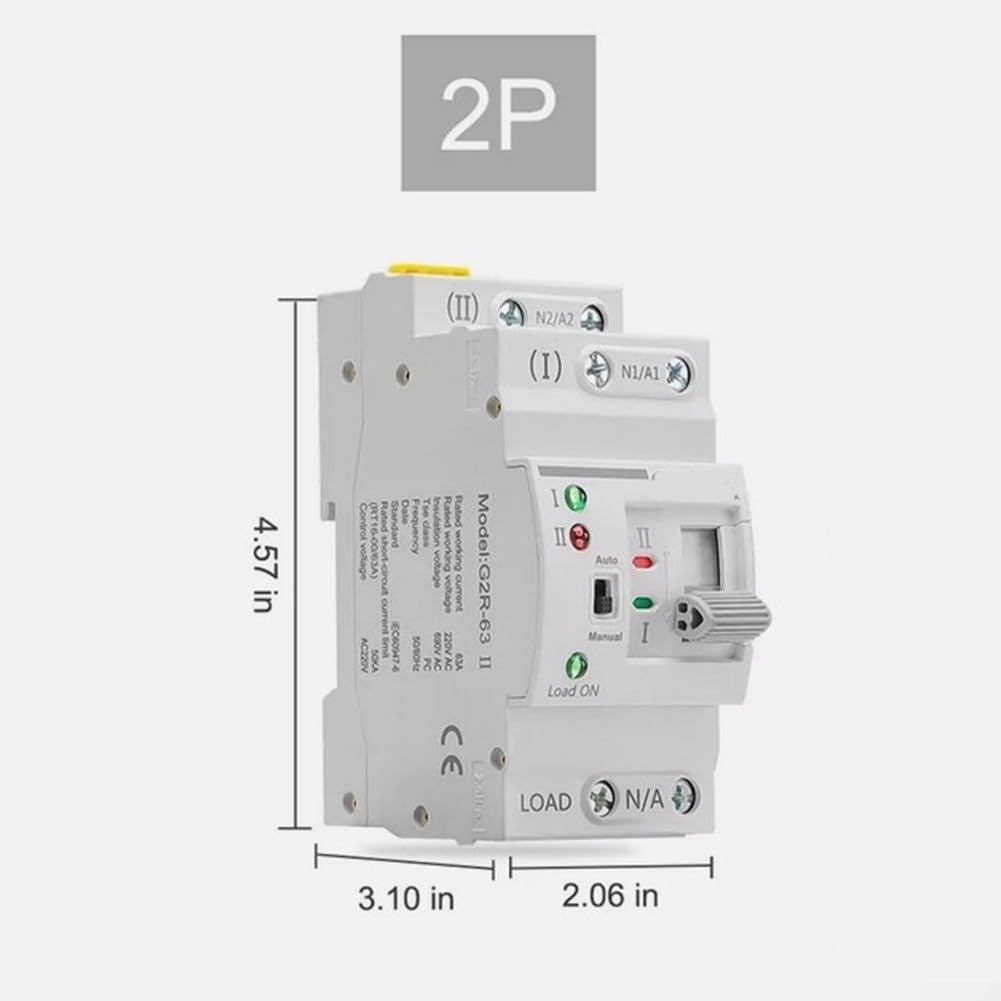 Oniissy ATS Interruttore di trasferimento elettrico automatico a doppia alimentazione 2P 63A 220V per generatore, interruttore di trasferimento automatico, interruttore di trasferimento automatico a