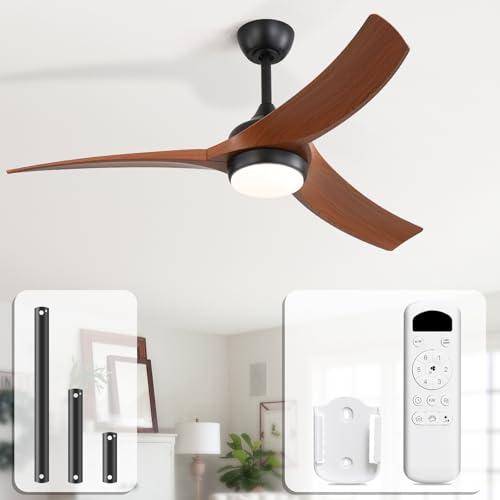 Image of Sofucor 52 Inch Modern Ceiling Fan with Light, Brown 3 ABS Blades | Remote Control Compatible, Reversible Quiet DC Motor, Timer, 6 Speeds, 3-CCT for Living Room Bedroom Patio Farmhouse