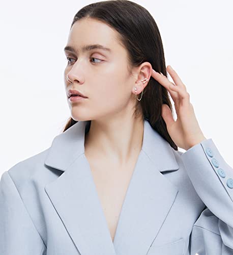 Asymmetrical Music Note Stud Earrings for Women Girls Sterling Silver 925 Dainty CZ Rhinestone Crystal Threader Tassel Chain Drop Earring Dangling Ball Charm Studs Cartilage Cuffs Wrap Ear Jewelry Gifts BFF4