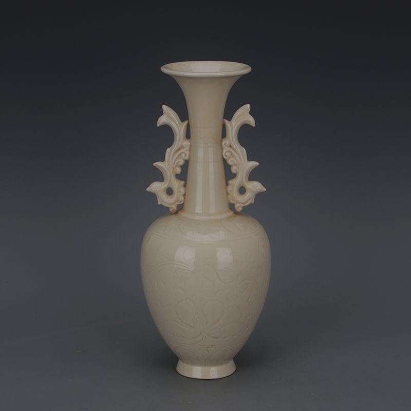 宋定窯刻花卉鼓釘両耳瓶 景徳鎮 陶磁器 装飾品 現代工芸品 美術