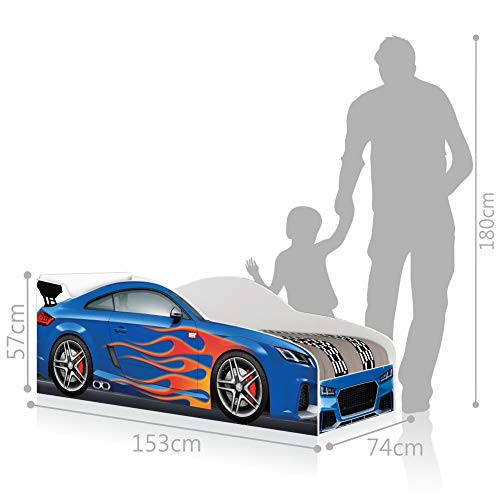 Cama Carro Luke Infantil Azul com Colchão