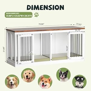 71 inch Double Dog Crate Furniture, Furniture Style Dog Crate Table, Wood Crates for Dogs Kennel Indoor with Removable Divider, XXL Heavy Duty Decorative Dog Crate Table for 2 Dogs (White) 71 inch Double Dog Crate Furniture Furniture Style Dog Crate Table Wood Crates for Dogs Kennel Indoor with Removable Divider XXL Heavy Duty Decorative Dog Crate Table for 2 Dogs White
