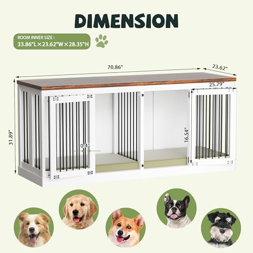 71-inch-Double-Dog-Crate-Furniture-Furniture-Style-Dog-Crate-Table-Wood-Crates-for-Dogs-Kennel-Indoor-with-Removable-Divider-XXL-Heavy-Duty-Decorative-Dog-Crate-Table-for-2-Dogs-White 71 inch Double Dog Crate Furniture Furniture Style Dog Crate Table Wood Crates for Dogs Kennel Indoor with Removable Divider XXL Heavy Duty Decorative Dog Crate Table for 2 Dogs White
