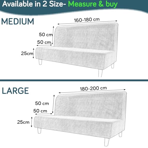 Image of HOKIPO 280 GSM Armless Sofa Cover for Sofa Cum Bed, Stretchable Elastic Futon Slipcover - 'Aria Nova' Medium, Tropical Teal (AR-6702-TL)
