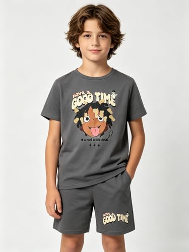 Image of Size 6-12 Years Boys Summer Outfits Set Kids Short Sleeve Top T-Shirt & Shorts Color Block Clothing Sets