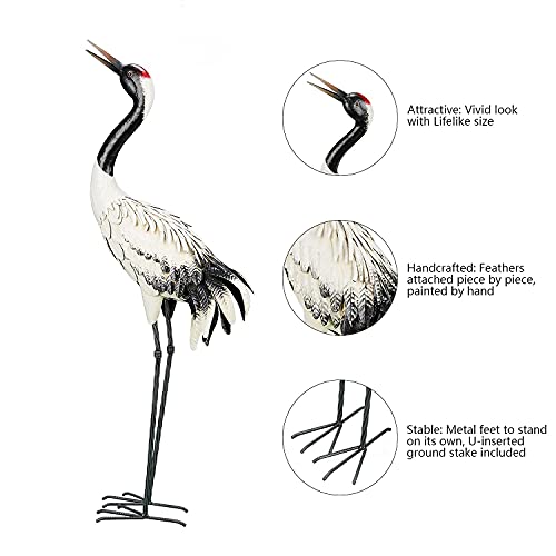 Chisheen Garden Crane Statues Outdoor Heron Red Crowned Crane Metal Yard Art Sculpture,Set Of 2 thumb #8