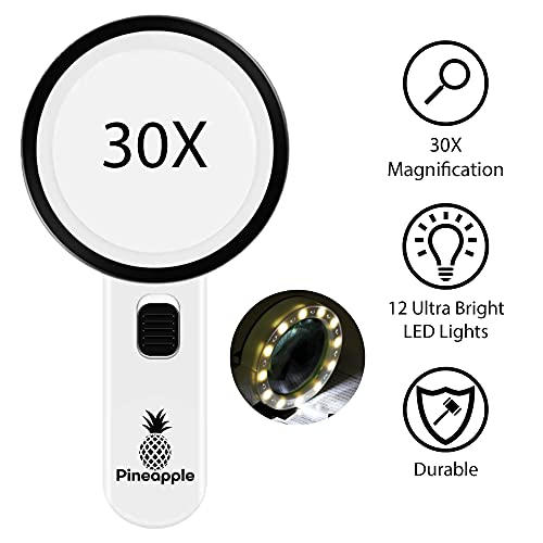Pineapple Magnifying Glass with Light, 30X Handheld Large Magnifying Glass, LED Lighted Magnifier, High Powered Magnifying Glasses for Seniors, Macular Degeneration, Reading, Elderly 2 Pineapple Magnifying Glass with Light, 30X Handheld Large Magnifying Glass, LED Lighted Magnifier, High Powered Magnifying Glasses for Seniors, Macular Degeneration, Reading, Elderly - Image 3