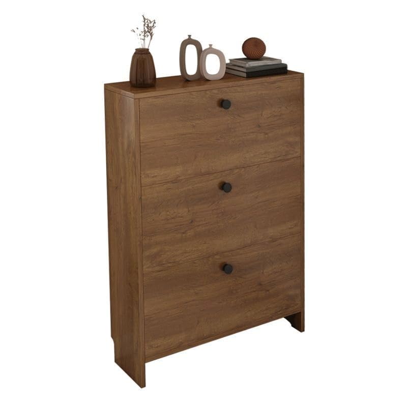 Étagère à chaussures d'entrée meuble à clapet marron en bois