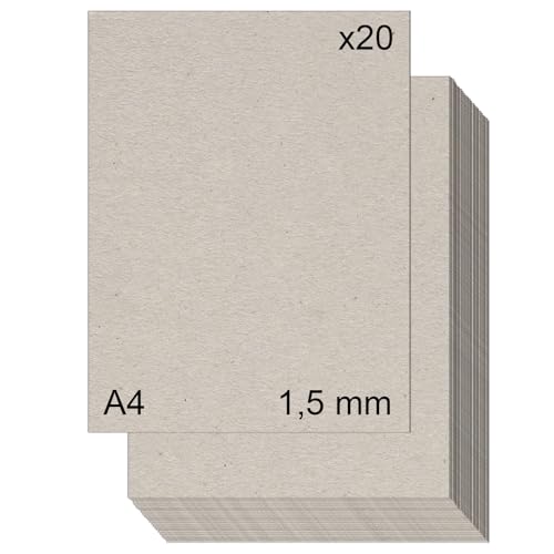 Cartón piedra gris contracolado (1,5 mm.) para manualidades, encuadernación, cartonaje y scrapbooking (20, 1,5mm - A4)
