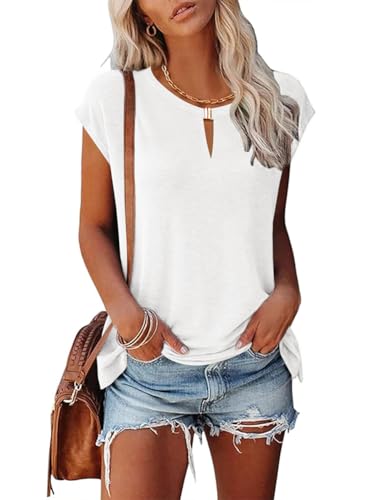 Rapbin Bluse Damen Sommer Blusenshirt V-Ausschnitt Shirt Elegante Oberteile Weiß S